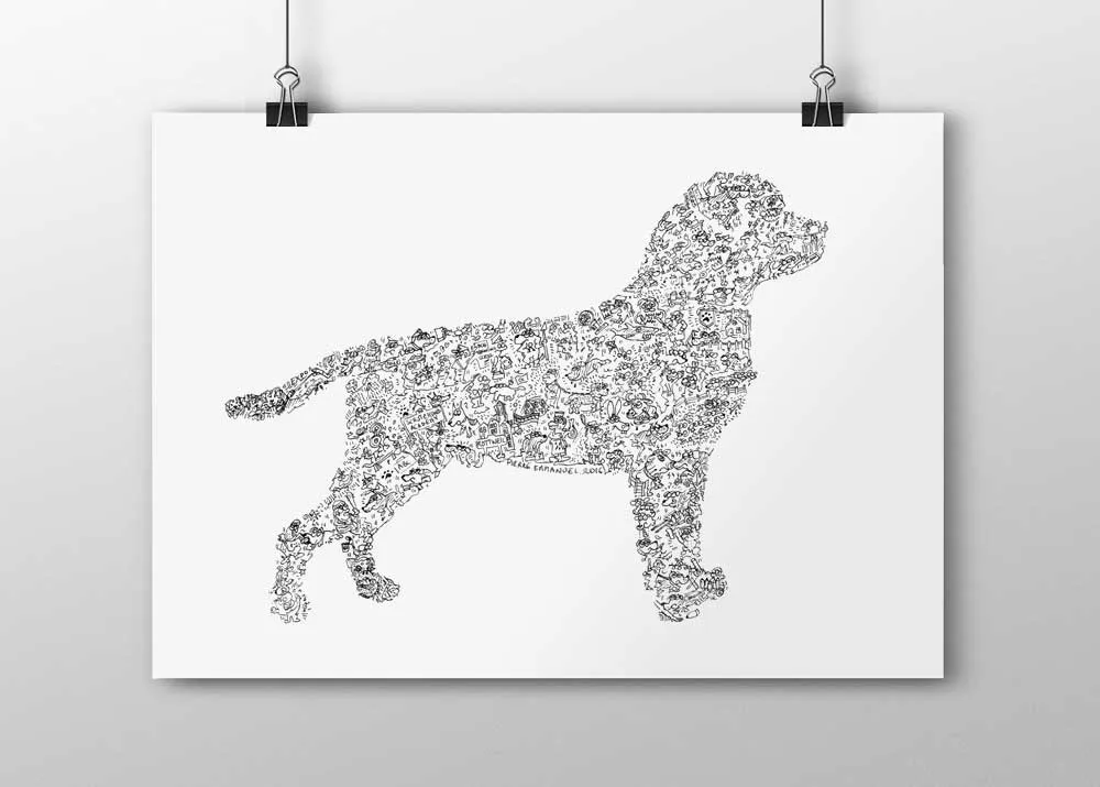 DrawInside Rottweiler affiche A4 21x30 cm queue longue