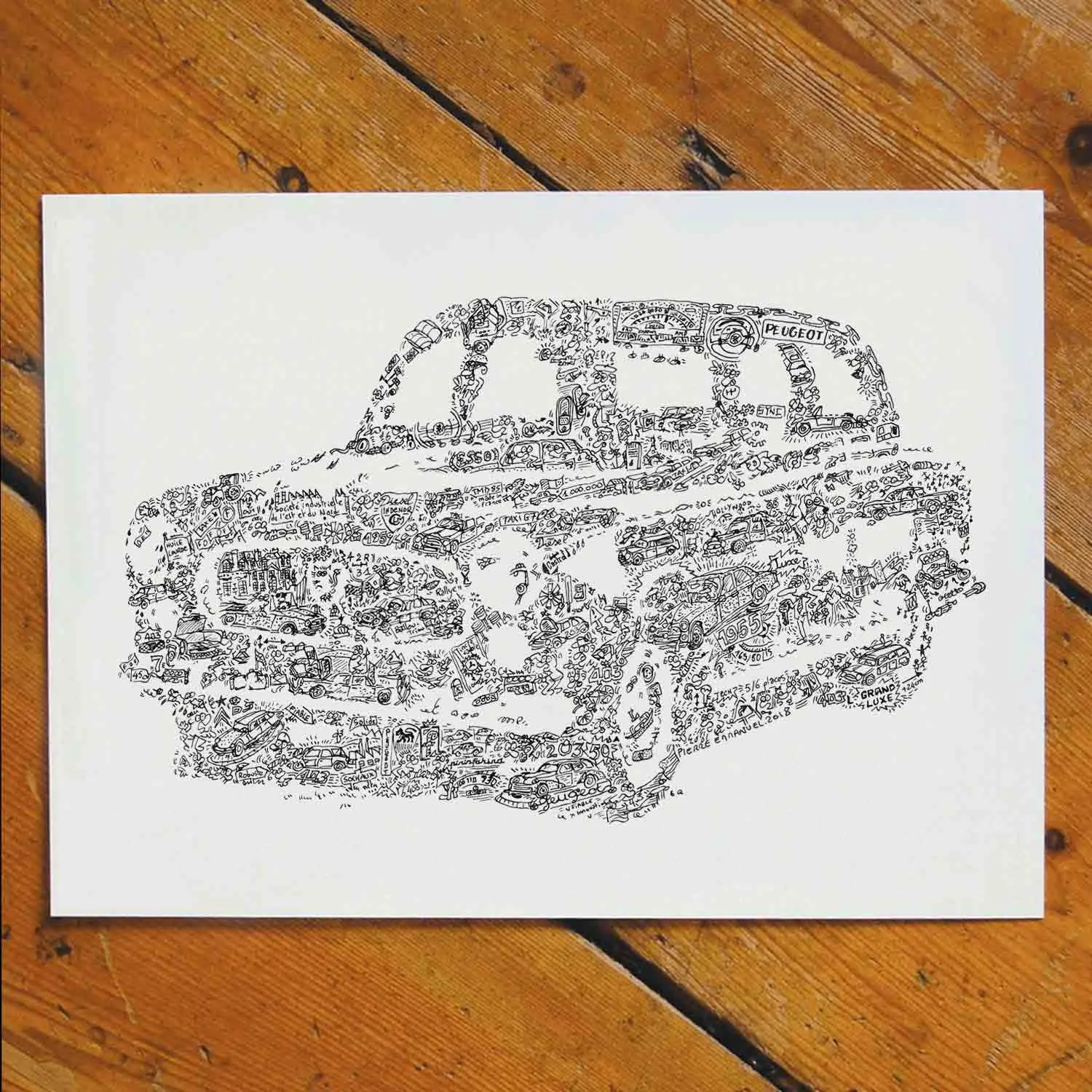 DrawInside Peugeot 403 Columbo affiche A4 21x30 cm rétro