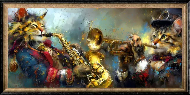 Lacorne Décoration MF37 Félins Musiciens tableau 70x140 cm chats
