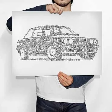 DrawInside BMW E30 affiche poster voiture signé
