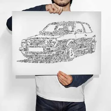 DrawInside VW Golf Mk2 affiche A4 21x30 cm GTI