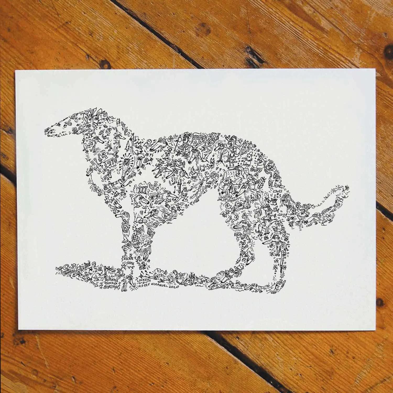 DrawInside Barzoï affiche A3 chien lévrier russe