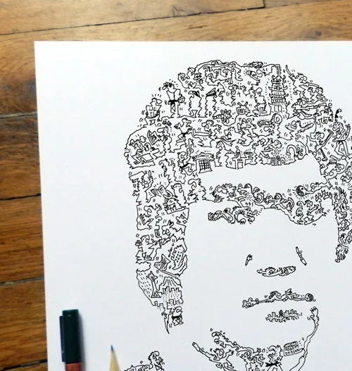 DrawInside Bruce Lee affiche 30x30 cm dragon