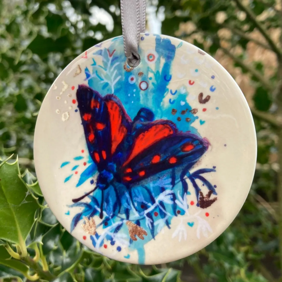 Helena Perry Six Spot Burnet décoration porcelaine une face dorée