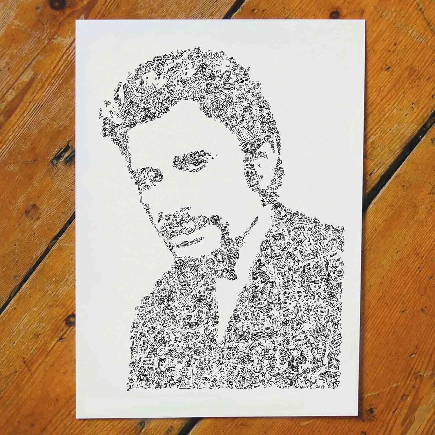 DrawInside Johnny Hallyday affiche A4 papier mat signée