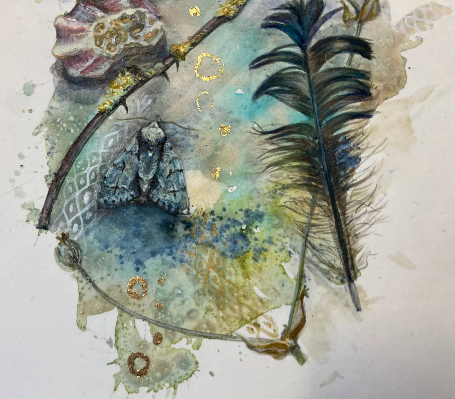 Helena Perry Grey Dagger Spell peinture originale non encadrée force