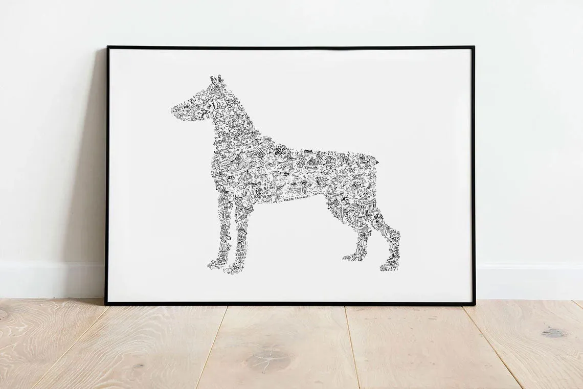 DrawInside Dobermann affiche A4 race chien garde