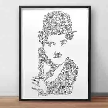 DrawInside Charlie Chaplin affiche A4 21x30 cm dessin signé