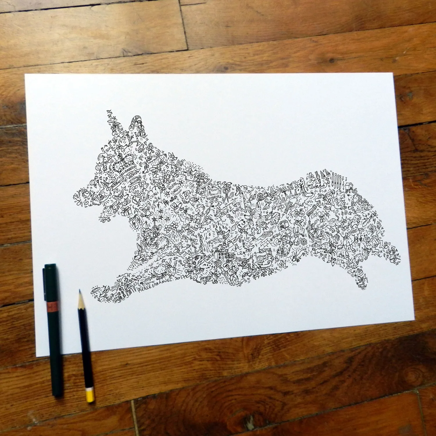 DrawInside Pembroke Welsh Corgi affiche A4 21x30 cm chien