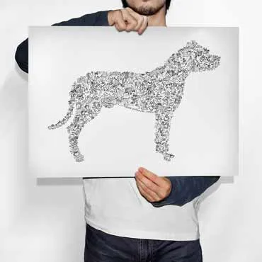 DrawInside Dogo Argentino affiche A4 chien blanc