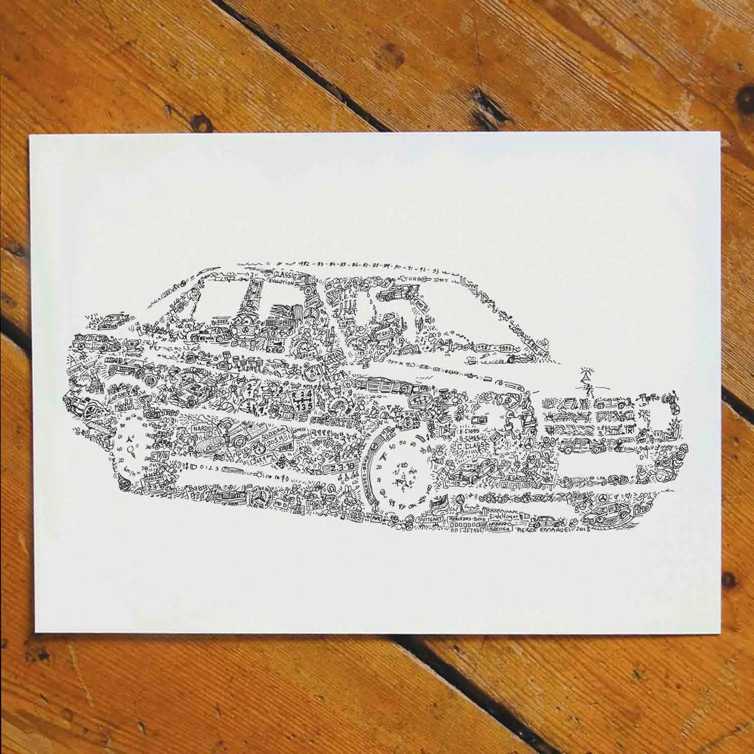 DrawInside Mercedes 190 affiche A4 voiture