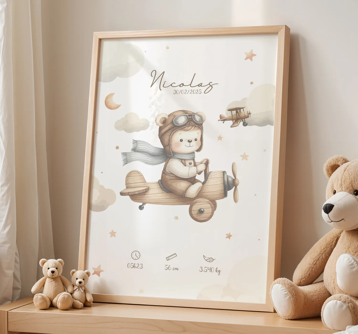 Papeterie Créative ourson affiche naissance prénom