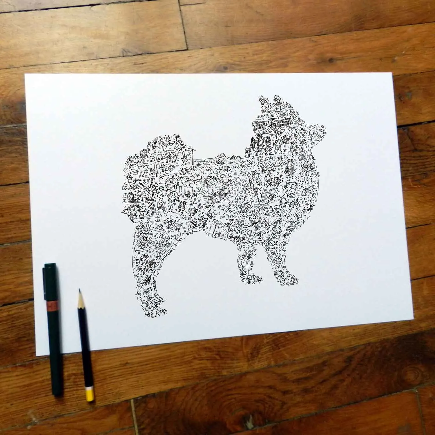 DrawInside Spitz Pomeranian affiche A4 papier mat