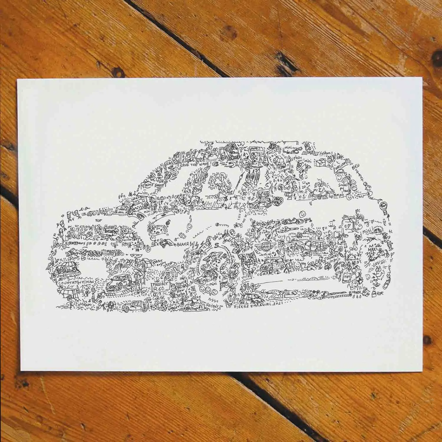 DrawInside Mini Countryman affiche A4 voiture