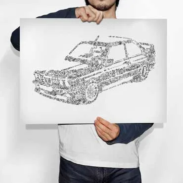 DrawInside BMW E30 affiche A4 voiture