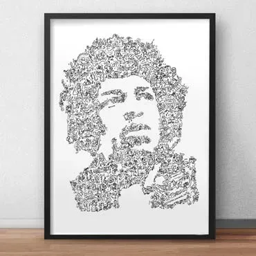 DrawInside Jimi Hendrix affiche A4 21x30 cm rock
