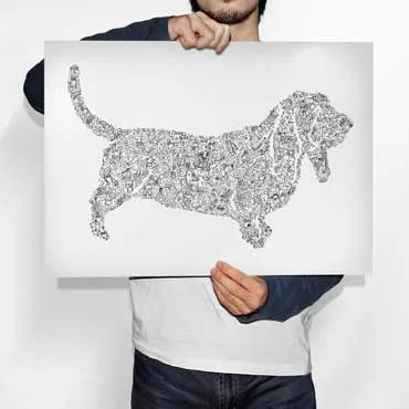 DrawInside Basset Hound affiche A4 chien à oreilles