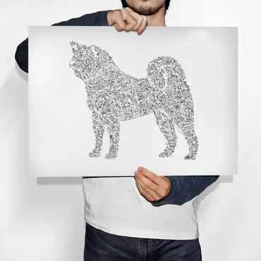 DrawInside Akita Inu affiche A4 21x30 cm race japonaise