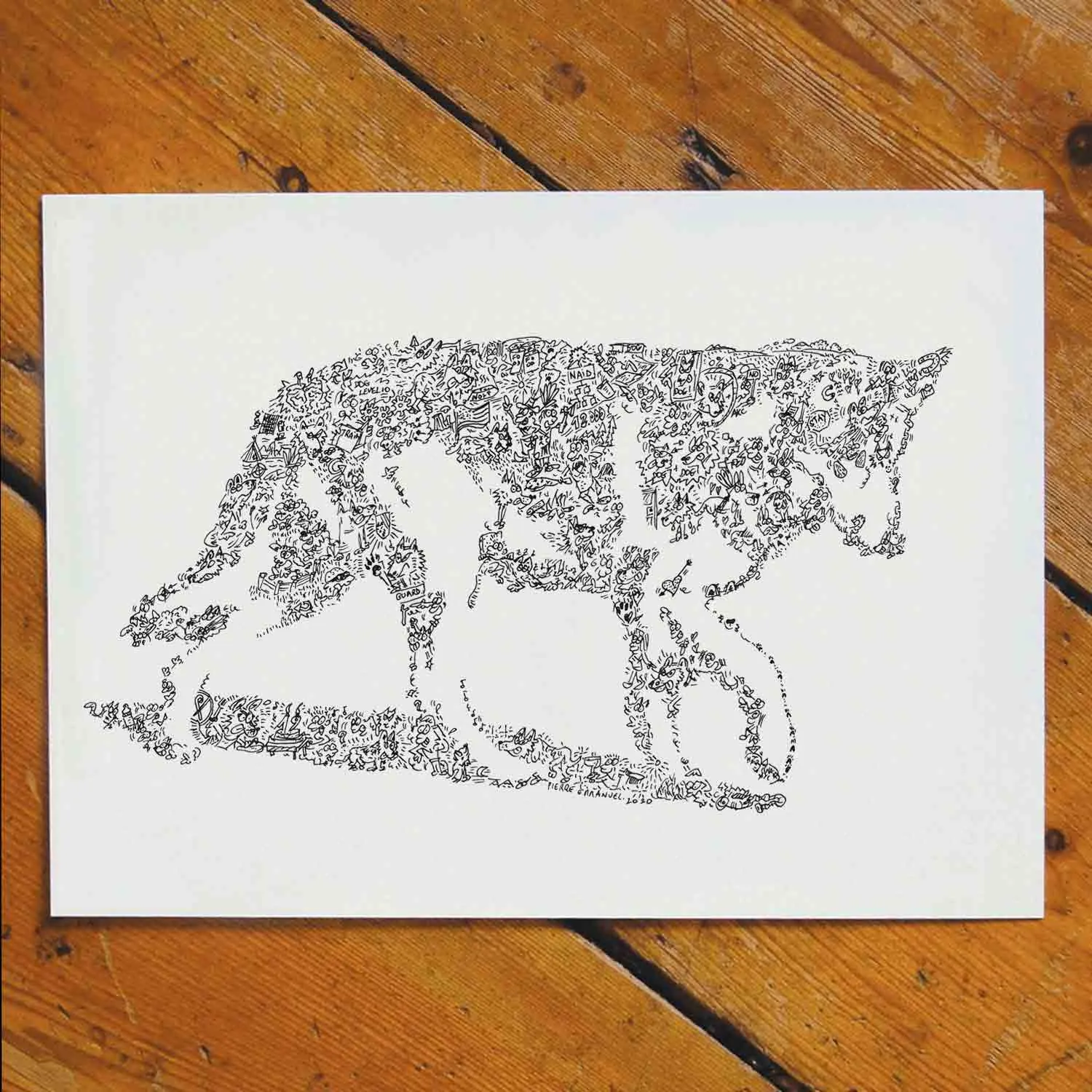 DrawInside Native American Indian Dog affiche A4 chien-loup