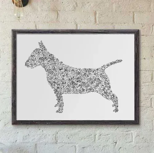 DrawInside Bull Terrier affiche A4 tête œuf