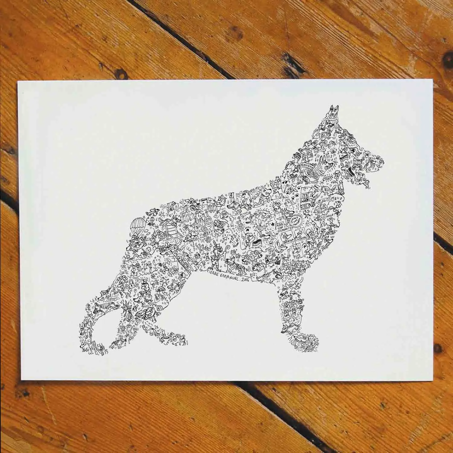 DrawInside Berger Allemand affiche A3 chien travail
