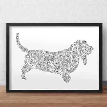 DrawInside Basset Hound affiche A4 chien à oreilles