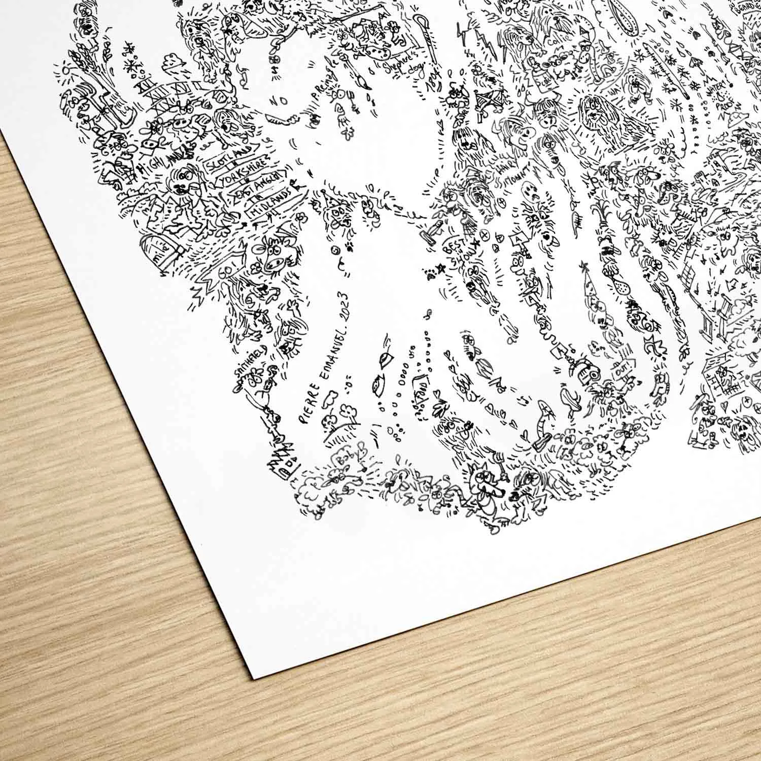 DrawInside Bearded Collie affiche A4 21x30 cm race Écosse