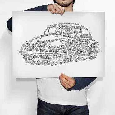 DrawInside VW Beetle affiche A3 30x42 cm vintage