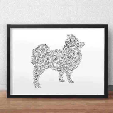 DrawInside Spitz Pomeranian affiche A4 papier mat