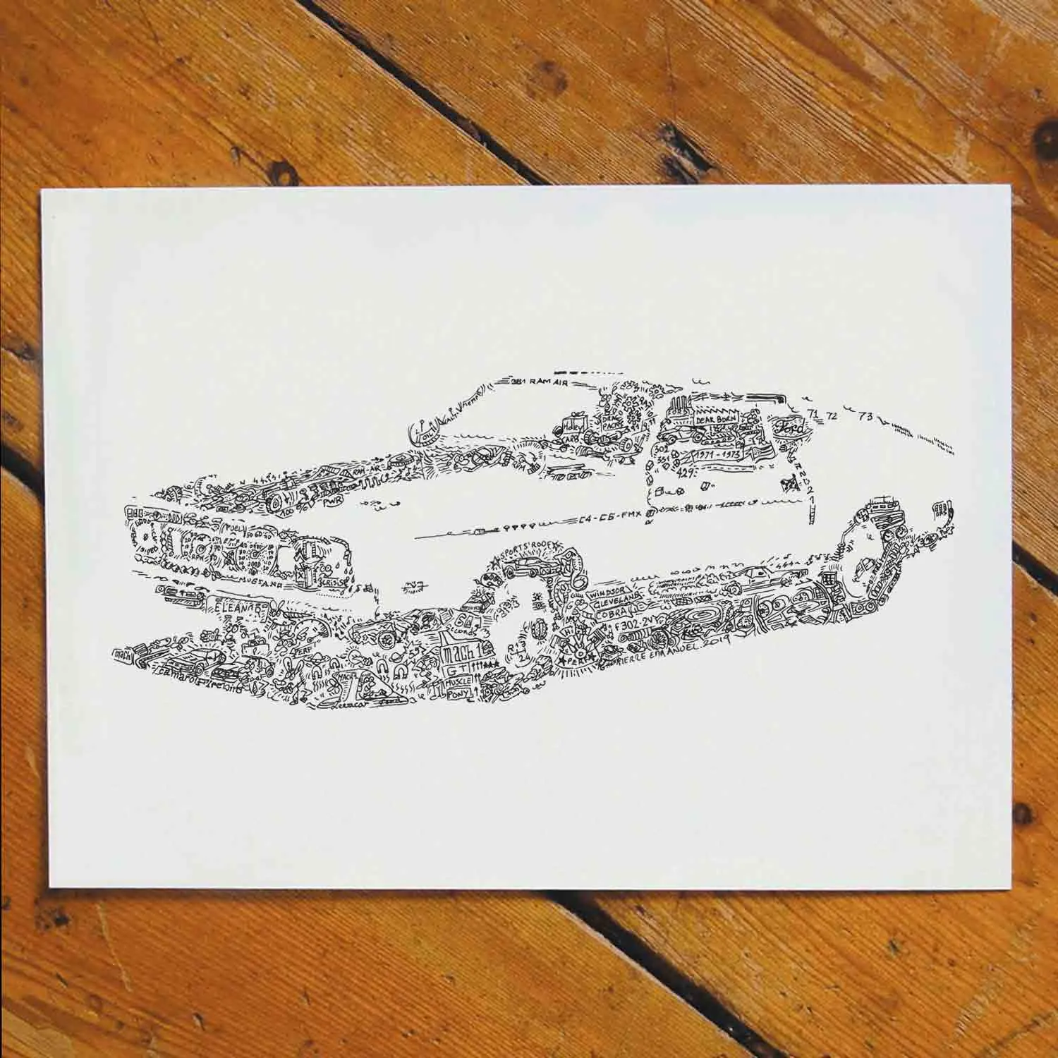 DrawInside Mustang Mach 1 affiche A4 21x30cm auto
