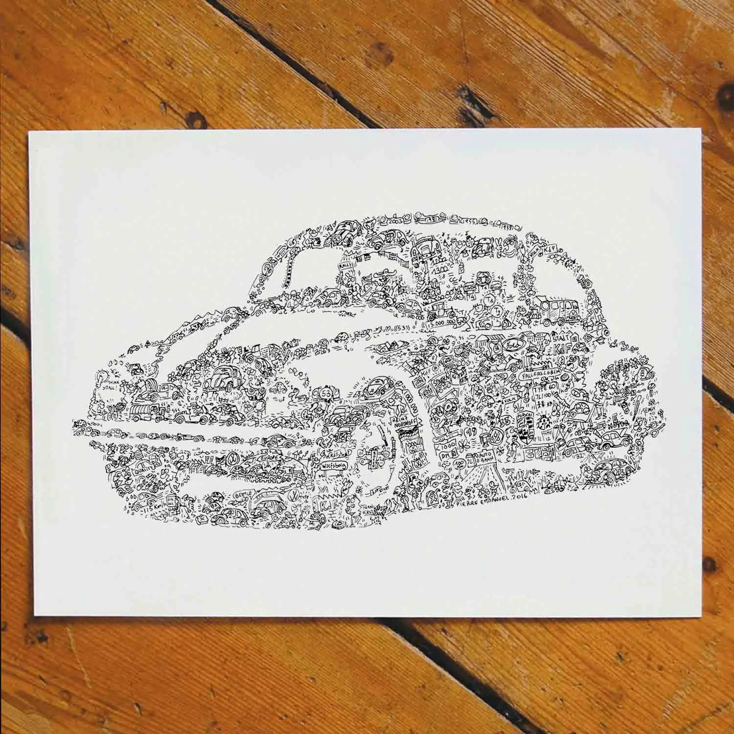 DrawInside VW Beetle affiche A3 30x42 cm vintage