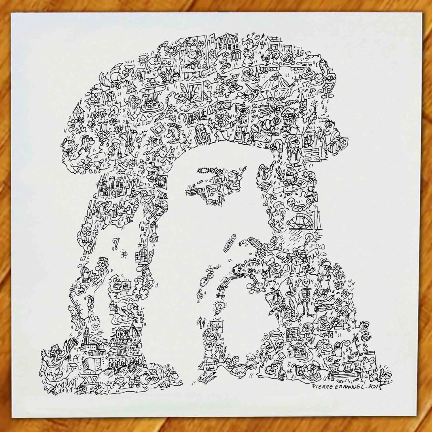 DrawInside Leonardo da Vinci affiche 20x20 cm noir et blanc