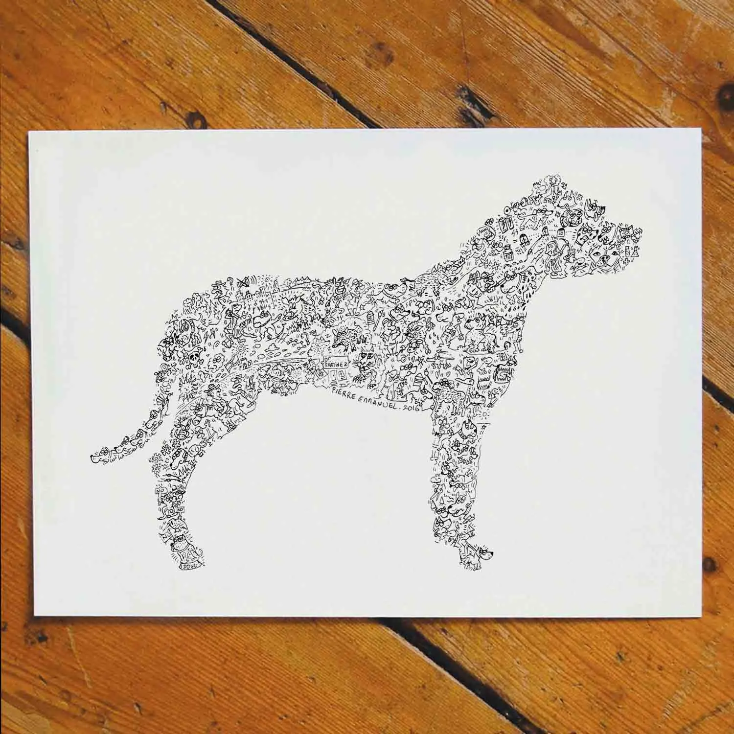DrawInside Dogo Argentino affiche A4 chien blanc