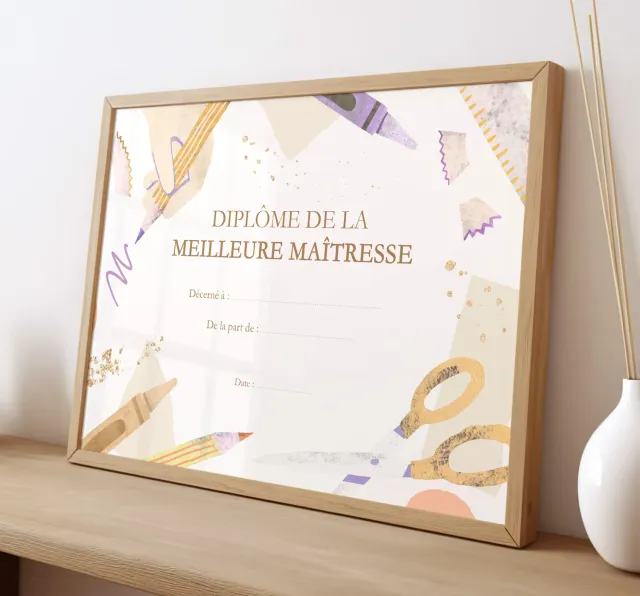 Papeterie Créative Diplôme maîtresse à personnaliser cadeau fin d’année