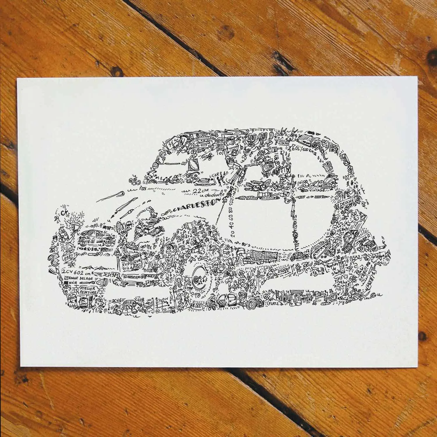 DrawInside Citroën 2CV Charleston affiche A4 21x30 cm bicolore