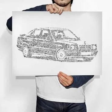 DrawInside Mercedes 190 affiche A4 voiture
