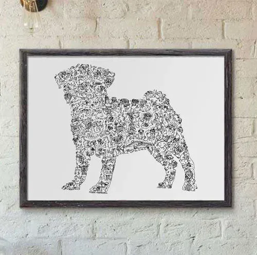 DrawInside Carlin Pug affiche A3 papier mat