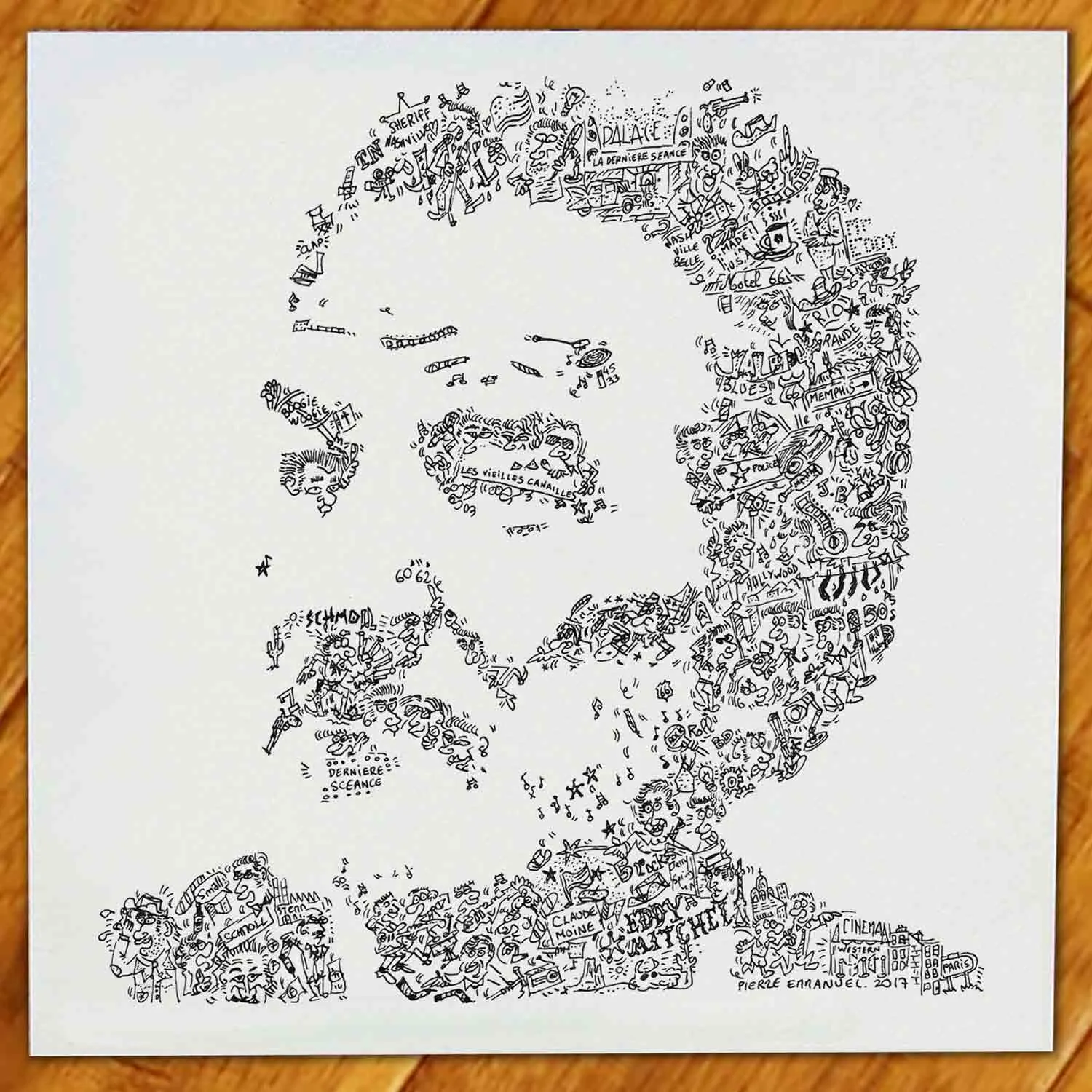DrawInside Eddy Mitchell affiche 30x30 cm noir et blanc