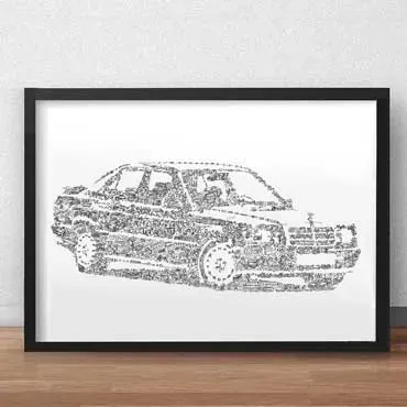 DrawInside Mercedes 190 affiche A4 voiture