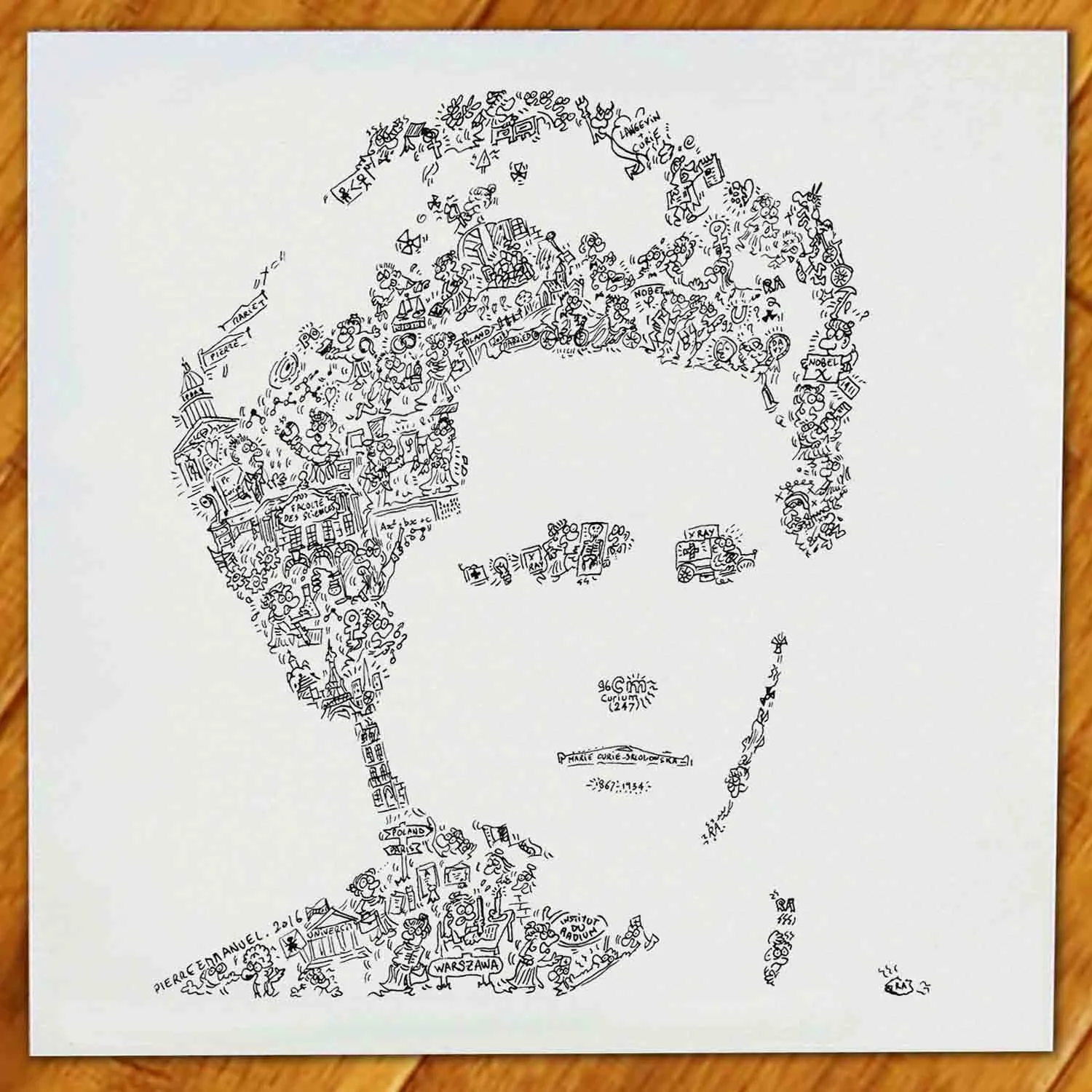 DrawInside Marie Curie affiche 30x30 cm papier mat