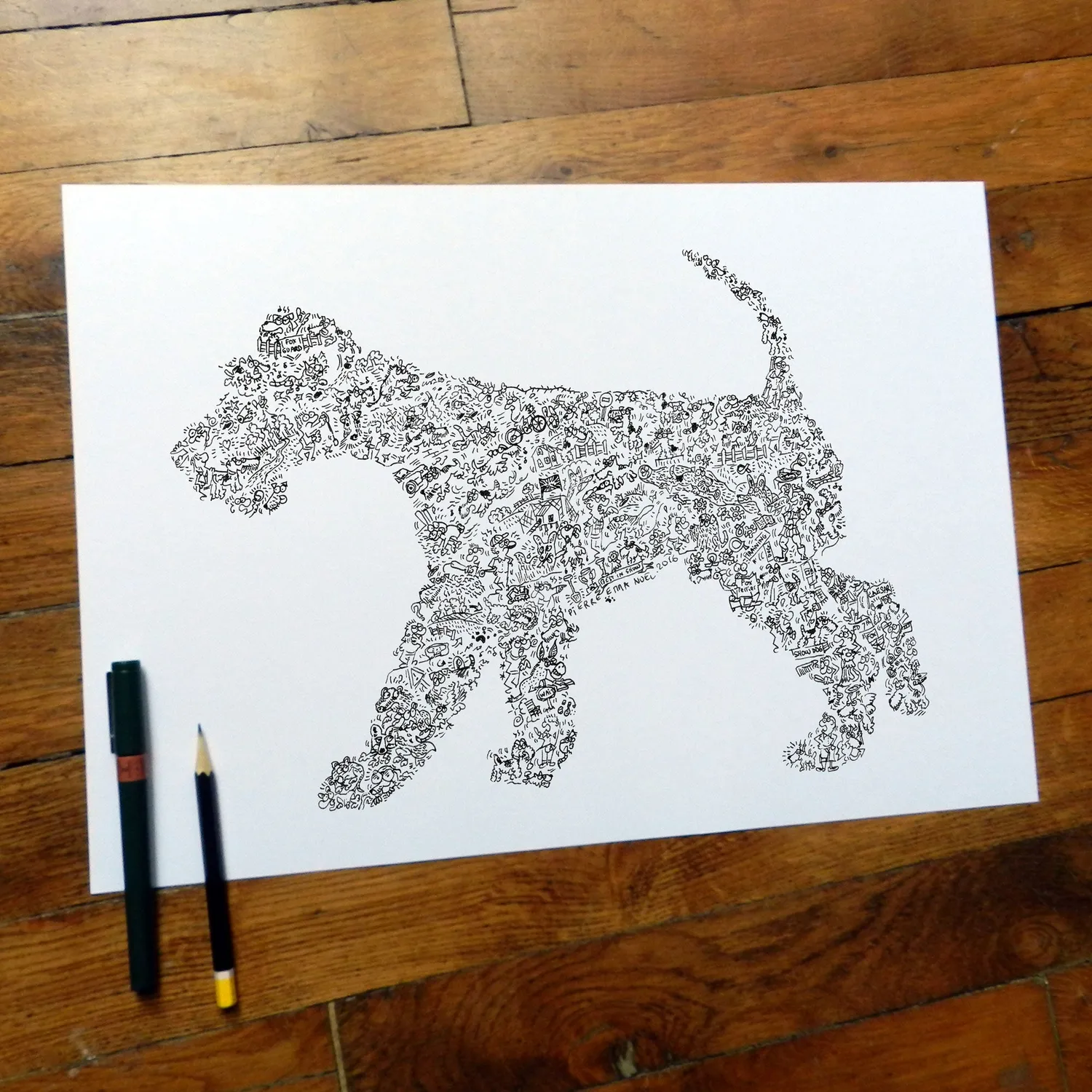 DrawInside Fox Terrier affiche A4 chien à poil dur