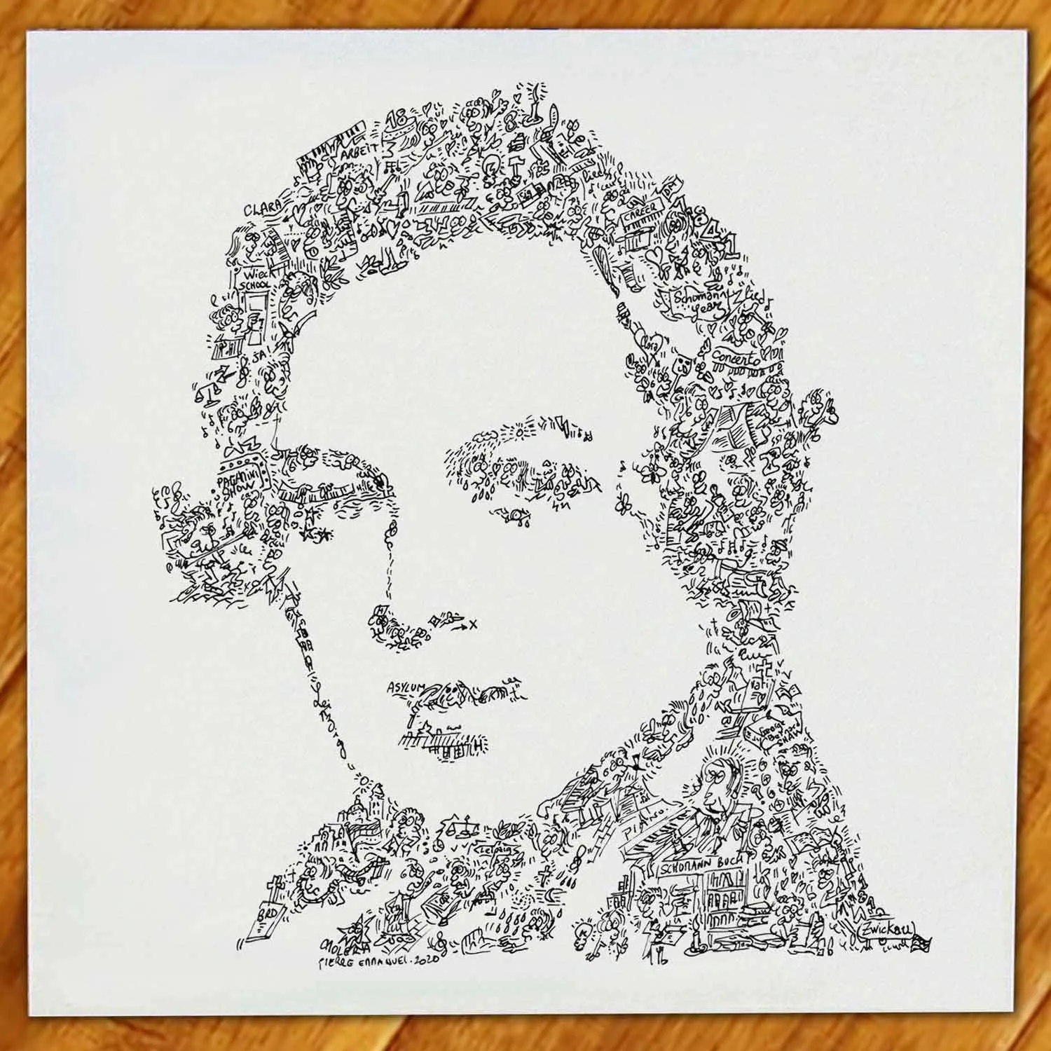 DrawInside Robert Schumann affiche 20x20 cm portrait biographique