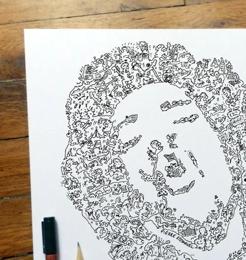 DrawInside Jimi Hendrix affiche rock carrée papier mat