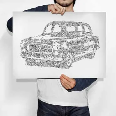 DrawInside Peugeot 403 Columbo affiche A4 21x30 cm rétro
