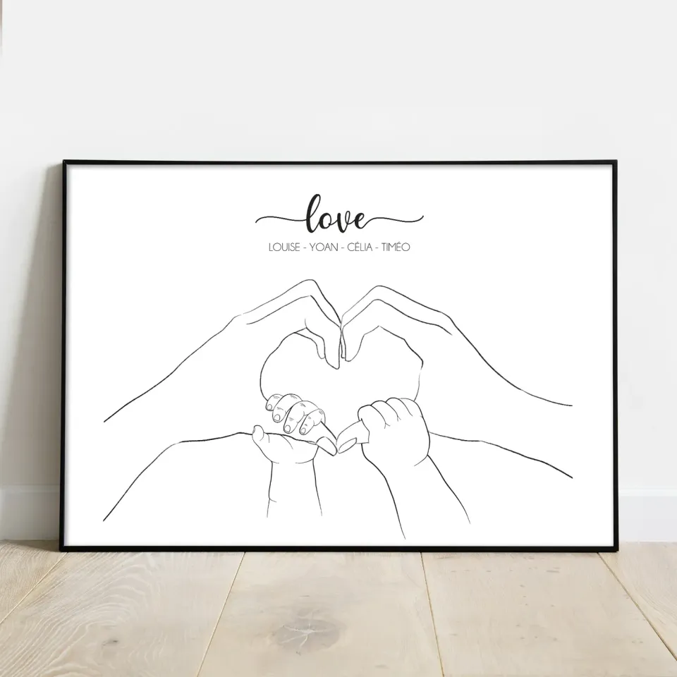 Papeterie Créative Famille mains dessinées affiche personnalisée prénoms