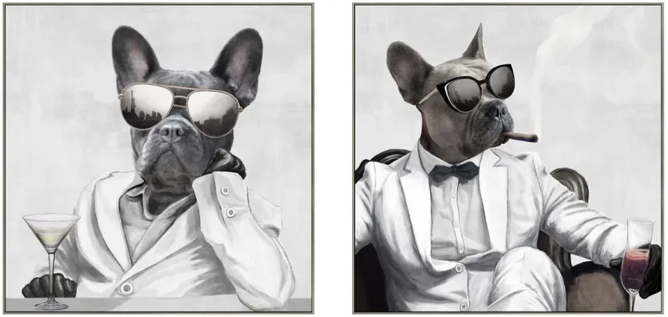Lacorne Decoration Bulldog chic toile 60x60 cm lot de 2