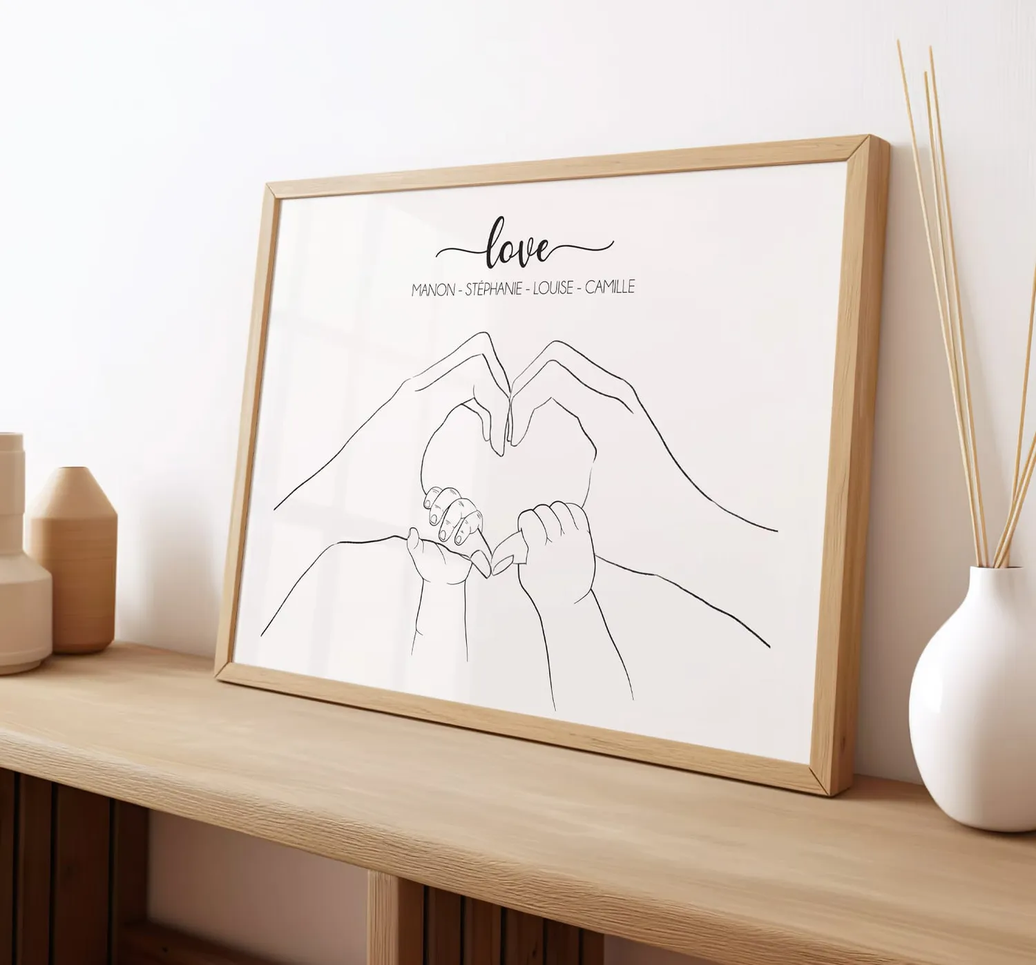 Papeterie Créative Famille mains dessinées affiche personnalisée prénoms