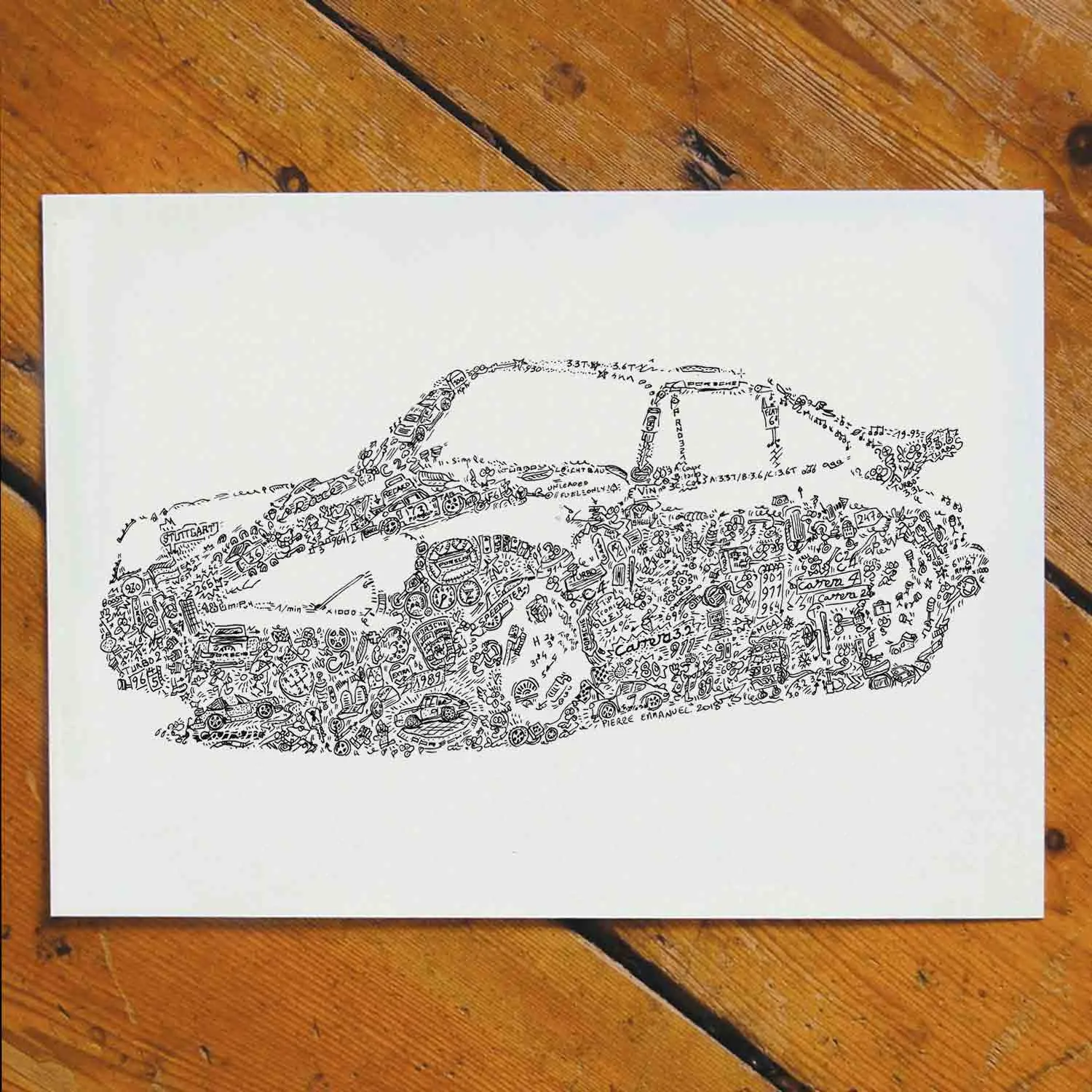 DrawInside Porsche 964 911 affiche A4 voiture