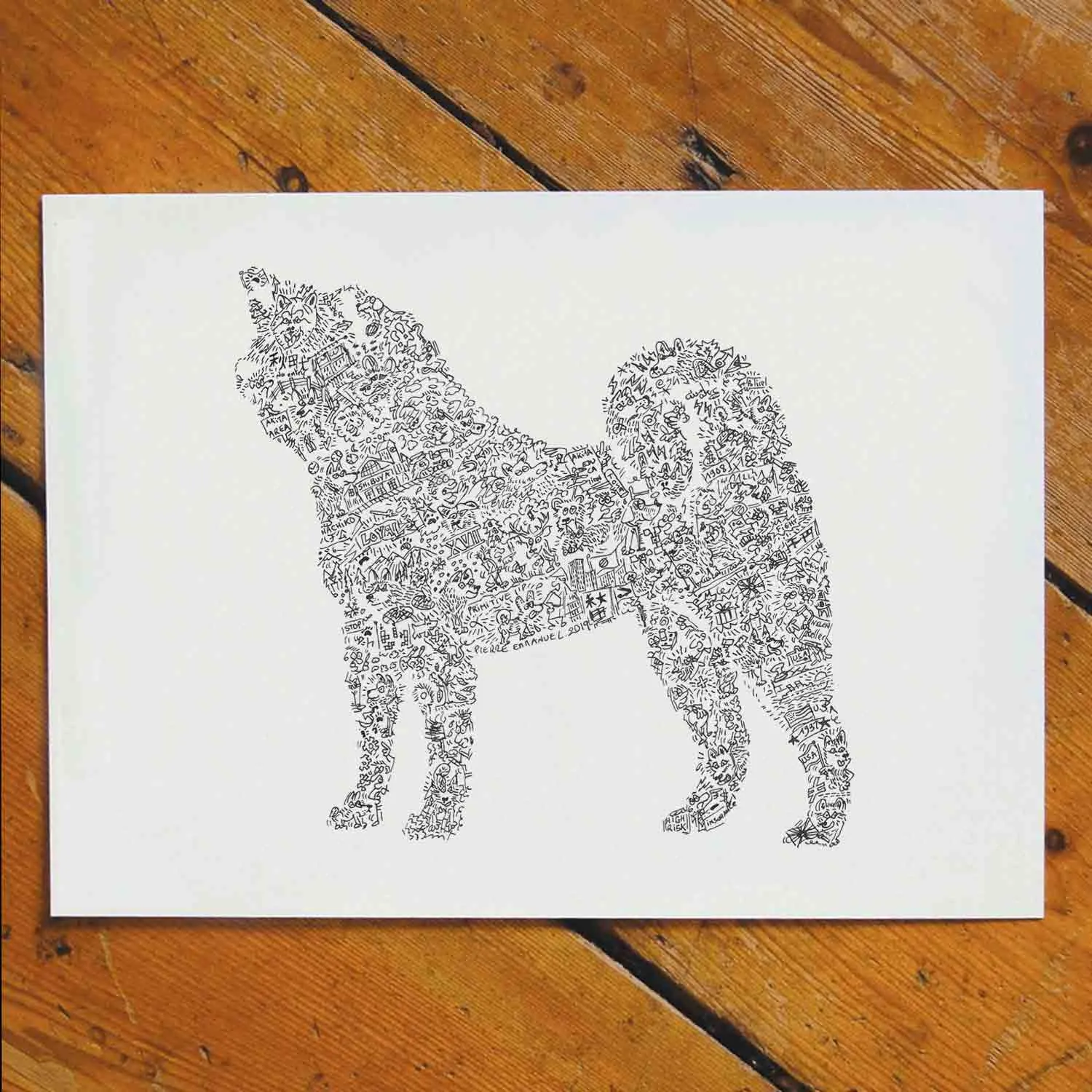 DrawInside Akita Inu affiche A4 21x30 cm race japonaise