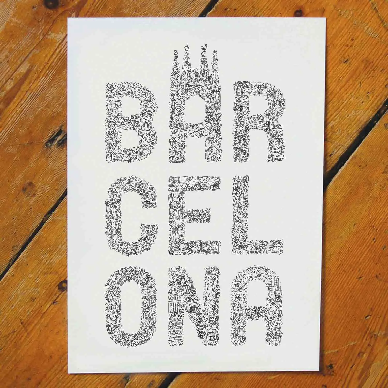 DrawInside Barcelona affiche A4 21x30 cm signée
